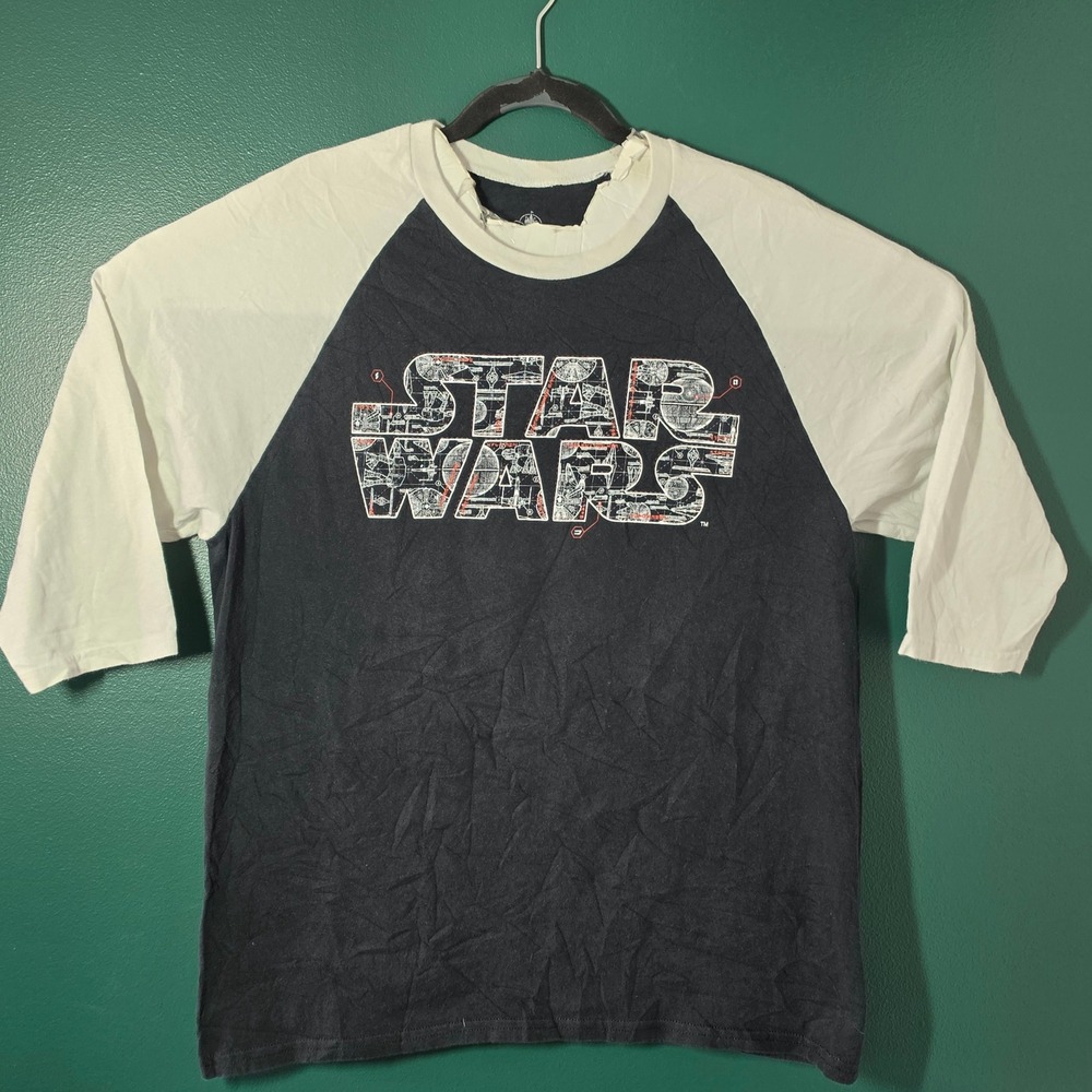 Disney Parks Star Wars Blueprint Logo Raglan 3/4 Sleeve T-Shirt Mens Large
